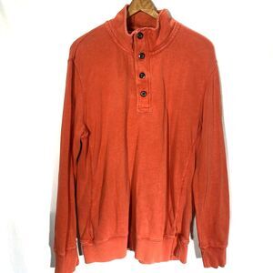 Vintage AMERICAN EAGLE Henley Shirt Long Sleeve 1/4 Zip Button Mens L Orange